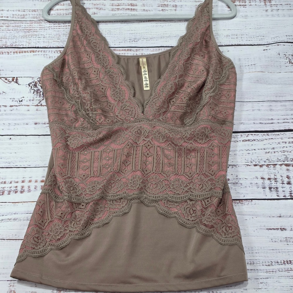 Rhonda Shear Camisole Womens 3X Taupe Mauve Excellent Lace Trim V-Neck Cami - Picture 7 of 10